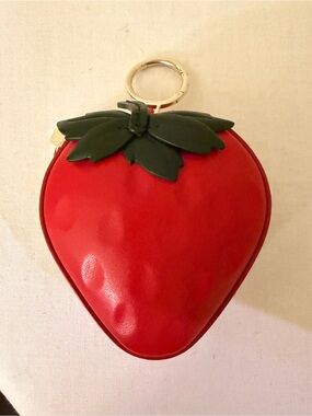 kate spade Red Strawberry Coin & Key Pouch with Green Leaf Accent